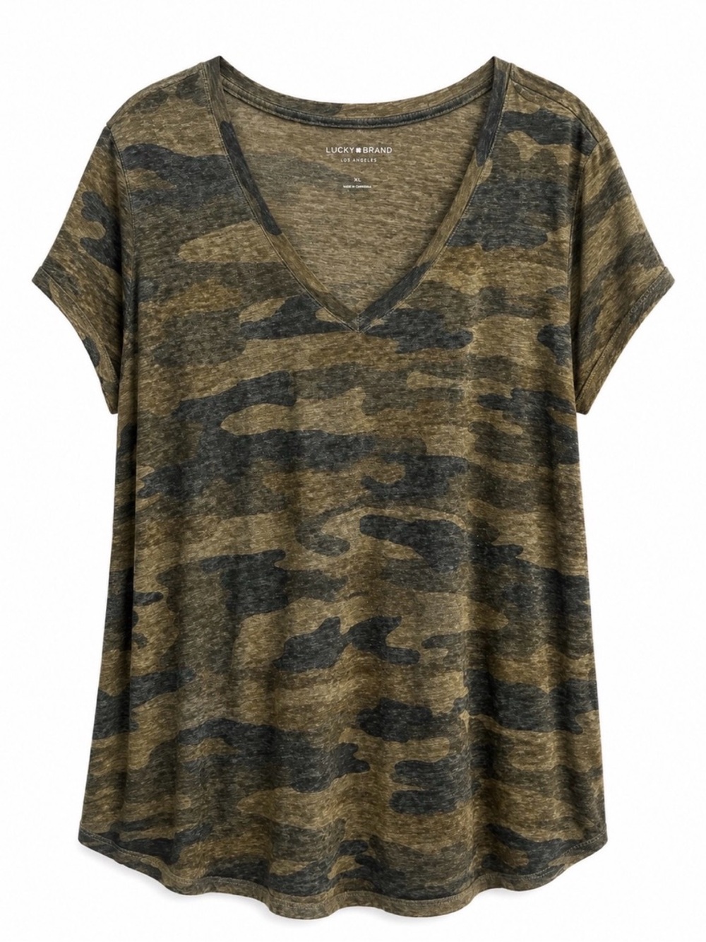 Lucky Brand Olive Camo V-Neck Short Sleeve Top 2XlL - EUC